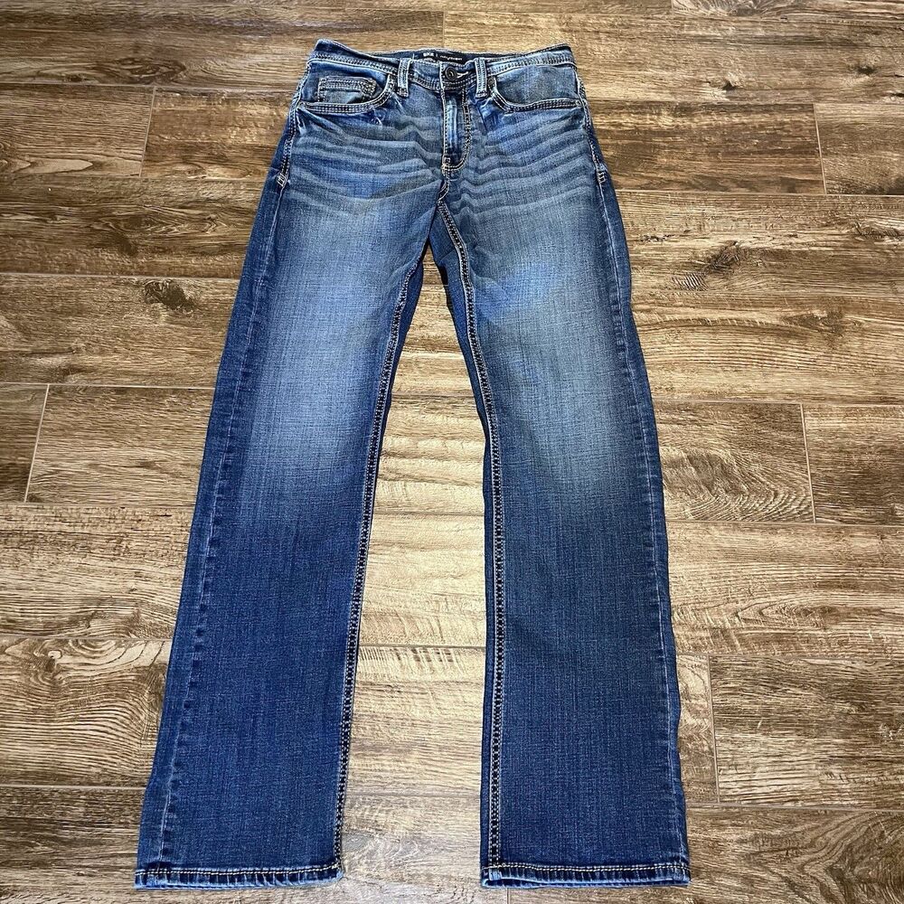 BKE Jake Straight Jeans Men's 28x33 Medium Wash Stretch Denim Distressed Whisker